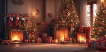 Warm fireplace in realistic Christmas style