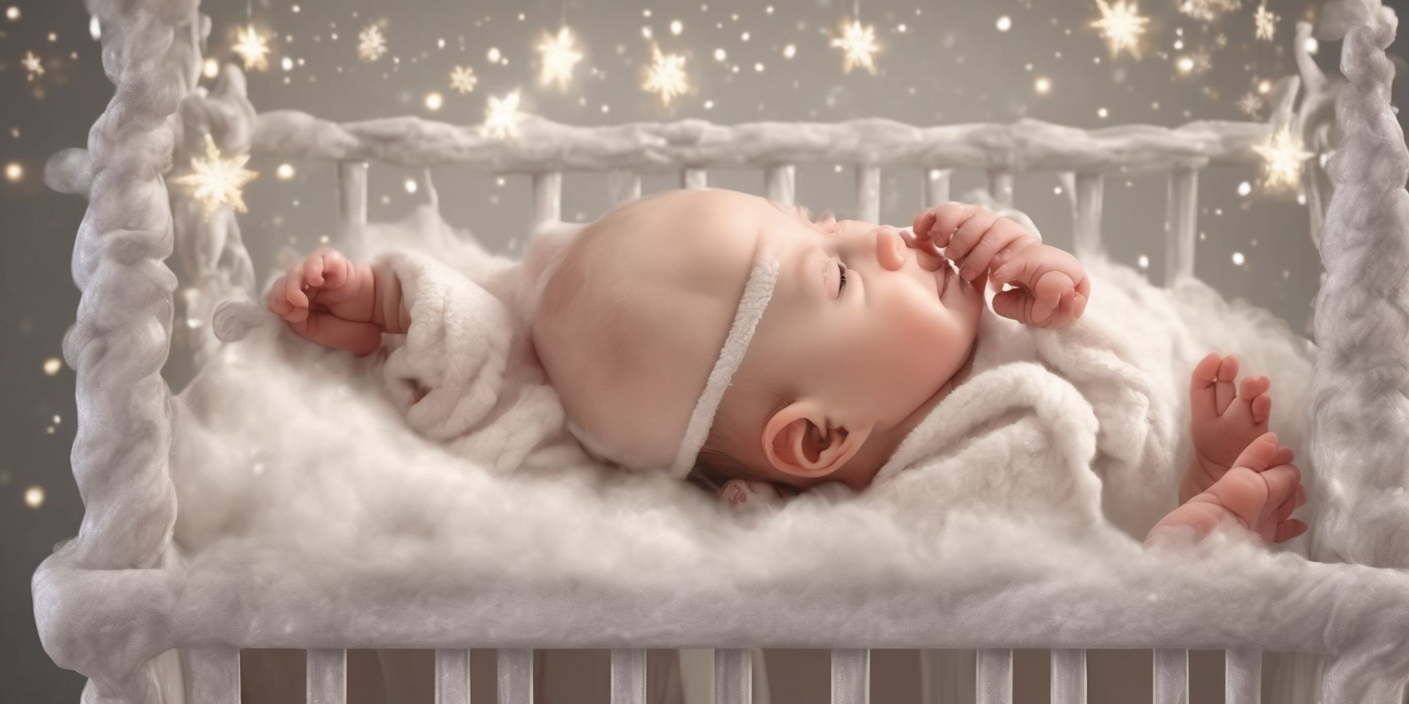 Baby in a crib in realistic Christmas style