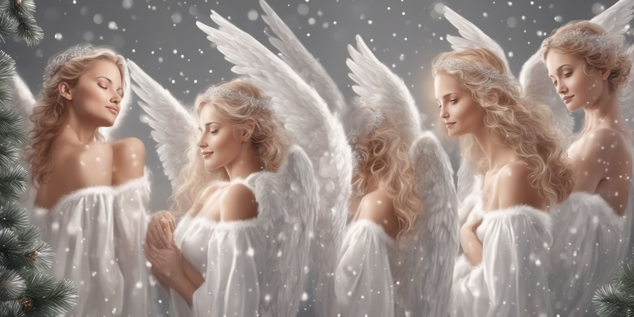 Angels in realistic Christmas style