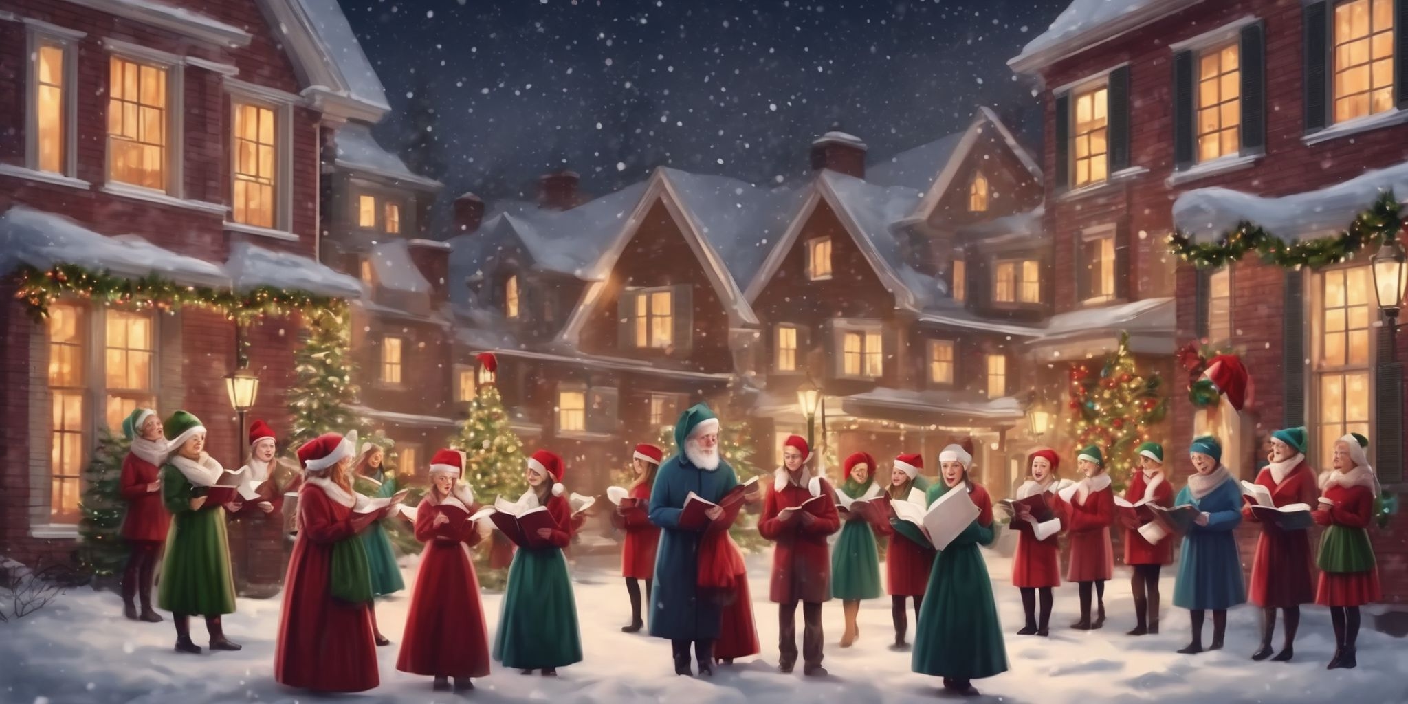 Caroling in realistic Christmas style