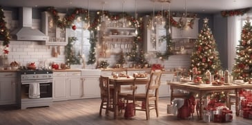 Kitchen in realistic Christmas style