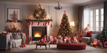 Living room in realistic Christmas style