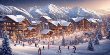 Ski resort in realistic Christmas style