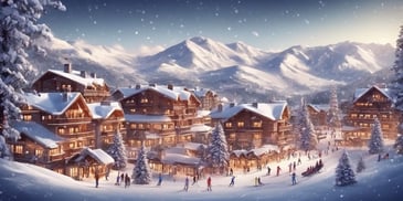 Ski resort in realistic Christmas style