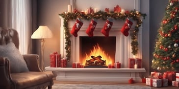 Fireplace in realistic Christmas style