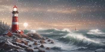 Lighthouse in realistic Christmas style