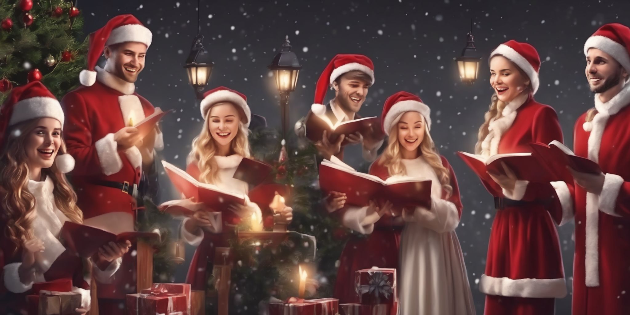 Carolers in realistic Christmas style