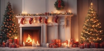 Cozy fireplace in realistic Christmas style
