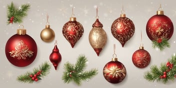 Ornament set in realistic Christmas style