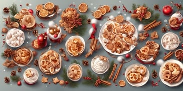 Winter foods in realistic Christmas style