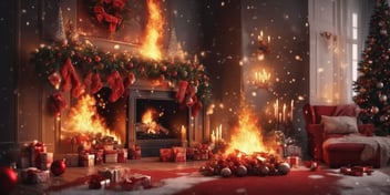 Fire in realistic Christmas style