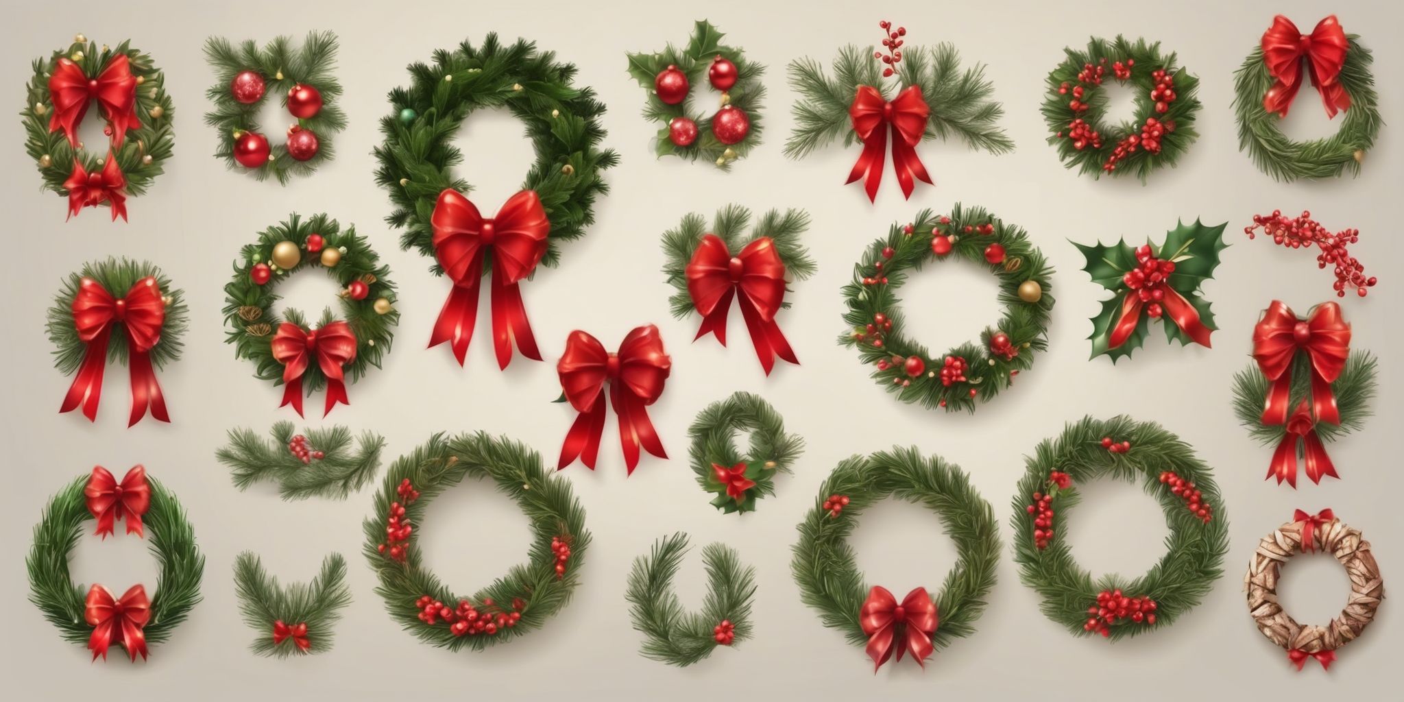 Wreaths in realistic Christmas style