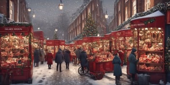 London market in realistic Christmas style