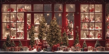 Window displays in realistic Christmas style