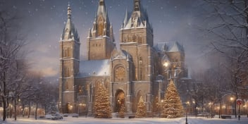 Quebec cathedral in realistic Christmas style