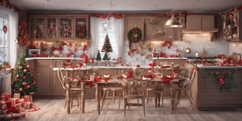 Kitchen in realistic Christmas style