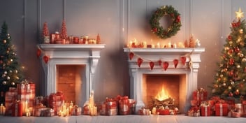 Fireplace in realistic Christmas style