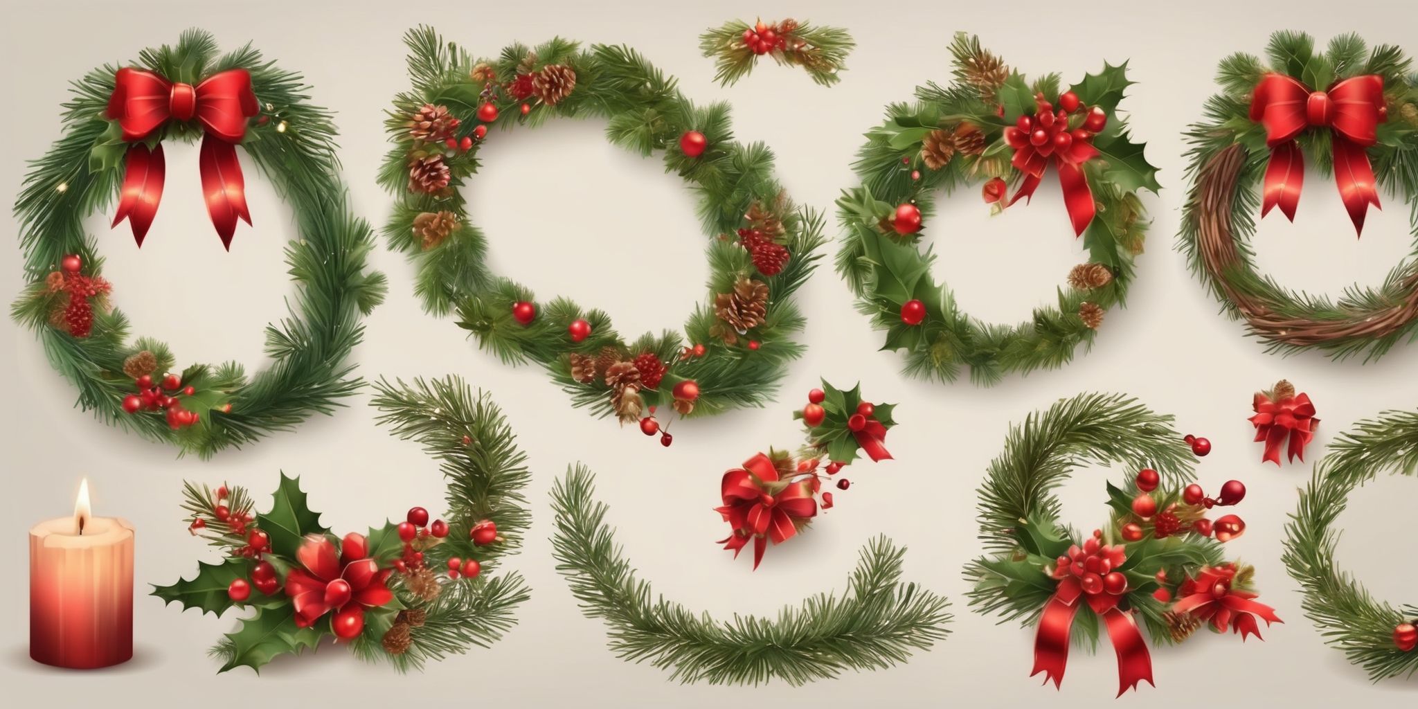 Festive wreaths in realistic Christmas style