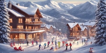 Ski trip in realistic Christmas style