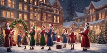 Caroling in realistic Christmas style