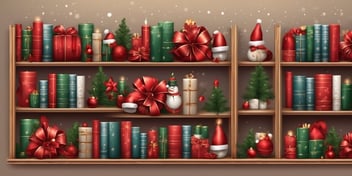 Bookshelf in realistic Christmas style