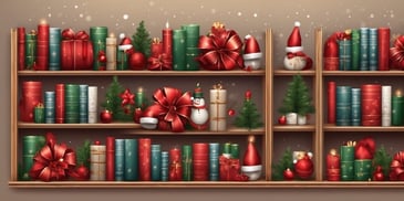Bookshelf in realistic Christmas style