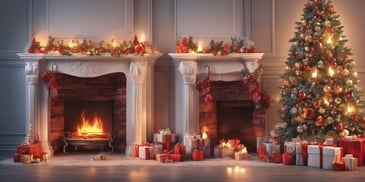 Fireplace in realistic Christmas style