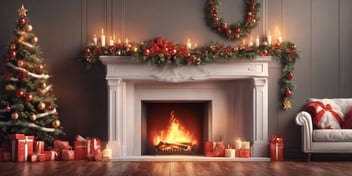 Fireplace in realistic Christmas style