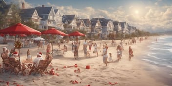 Queens beach in realistic Christmas style