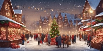 European market in realistic Christmas style