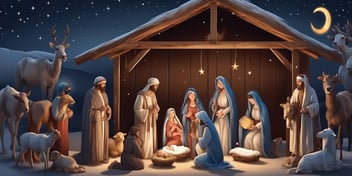 Nativity scene in realistic Christmas style